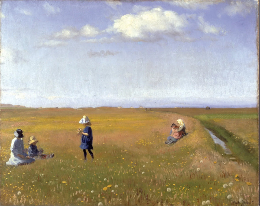 Børn og unge piger plukker blomster på en mark nord for Skagen - Michael Peter Ancher