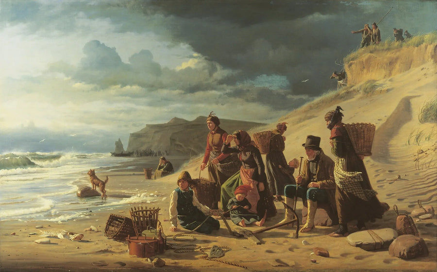 Fiskerfamilier venter på deres tilbagevenden nær en storm. Fra den vestlige kyst af Jylland. - Carl Heinrich Bloch