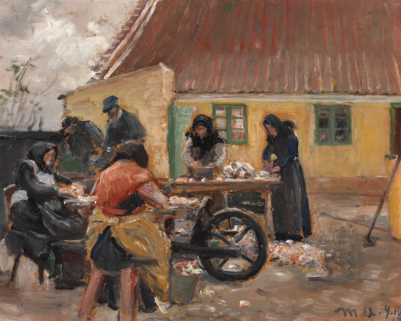 Kvinder fra Skagen renser fisk. - Michael Peter Ancher
