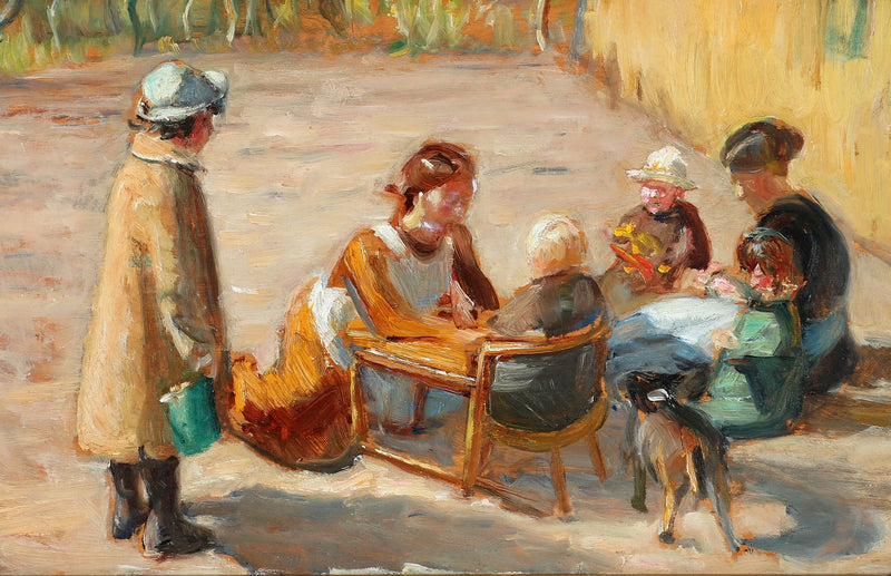 Kvinder og børn i en solrig gårdsplads. - Michael Peter Ancher