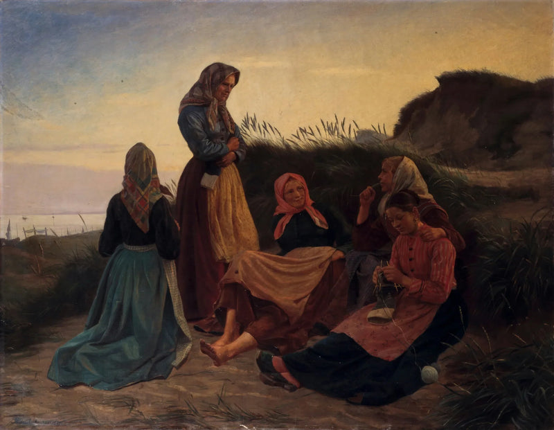 Piger samlet på Sladrebakken en sommernat - Michael Peter Ancher