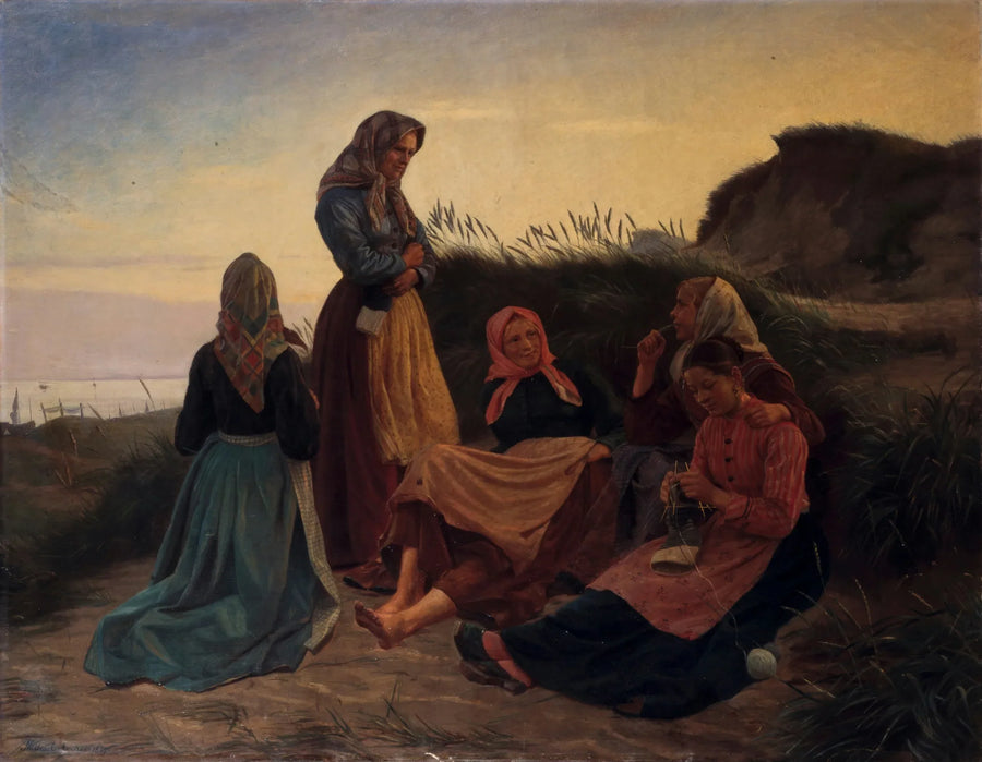 Piger samlet på Sladrebakken en sommernat - Michael Peter Ancher