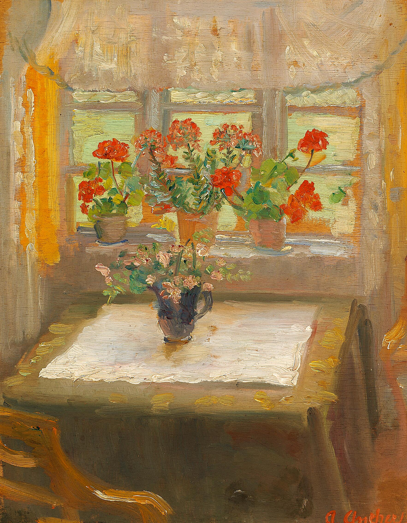 Blomster i det nordvendte vindue i den lille stue. - Anna Ancher