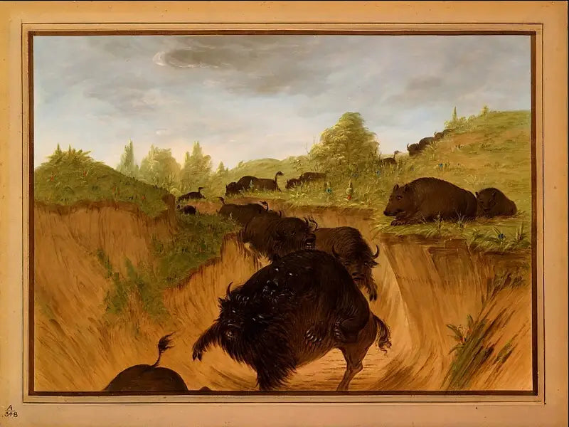 Grizzlybjørne angriber bisoner - George Catlin
