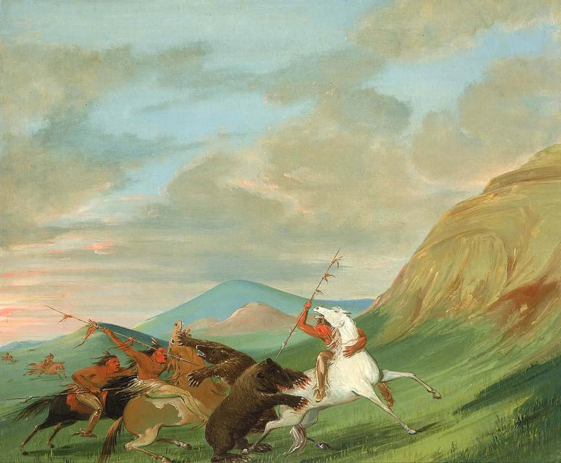 Grizzlyer angriber indianere til hest - George Catlin