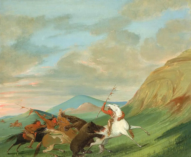 Grizzlyer angriber indianere til hest - George Catlin