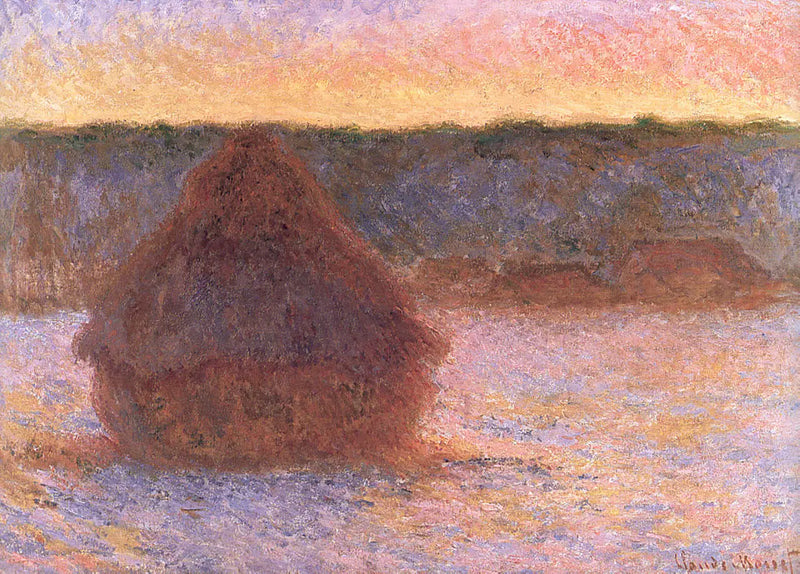 Høhalm ved solnedgang, isnende koldt vejr - Claude Monet