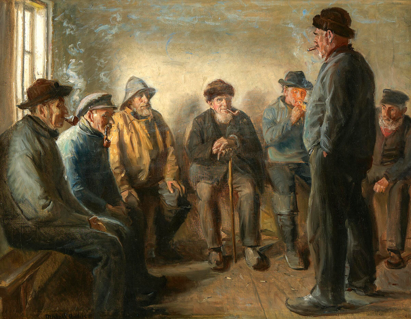 Fiskere i butikken i Bründum. - Michael Peter Ancher