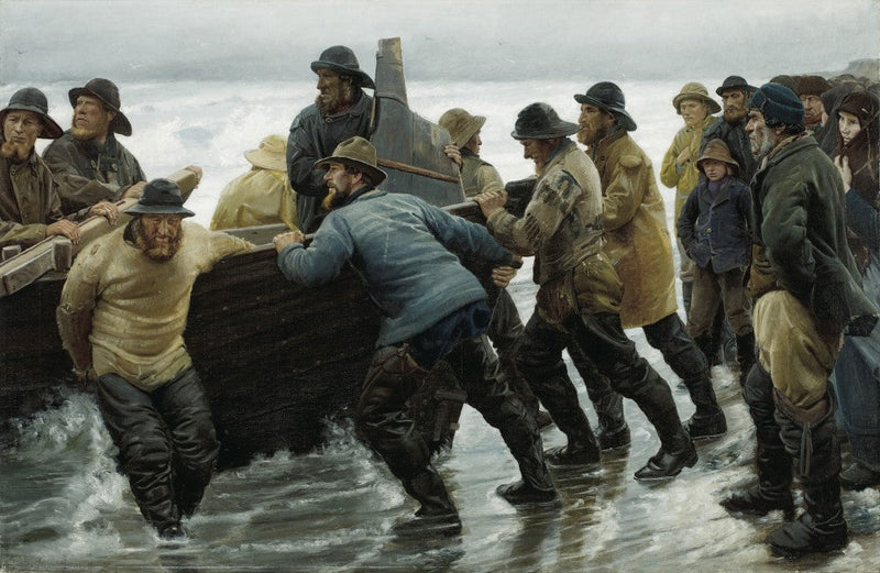 Fiskere søsætter en robåd - Michael Peter Ancher