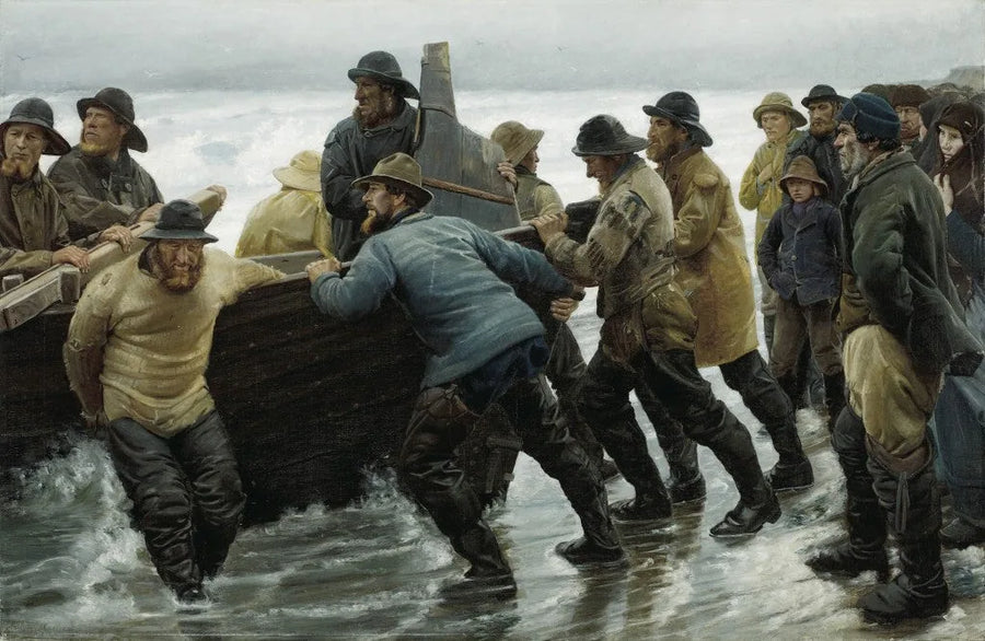 Fiskere søsætter en robåd - Michael Peter Ancher