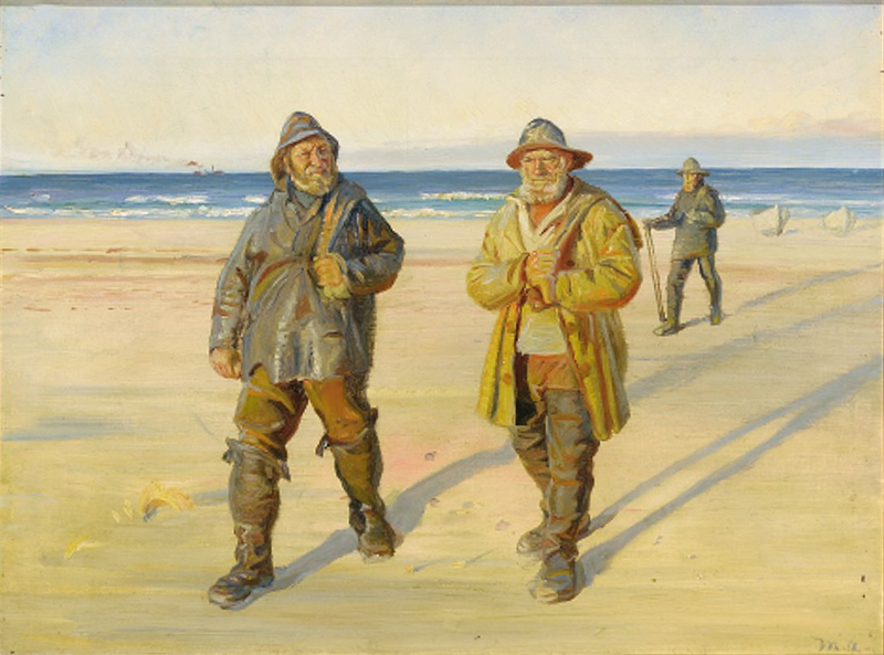 Fiskere vender tilbage fra Skagens nordlige strand. - Michael Peter Ancher