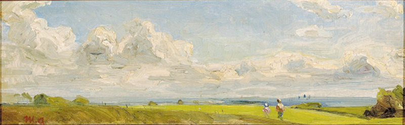 Mennesker går i et sommerlandskab. - Michael Peter Ancher