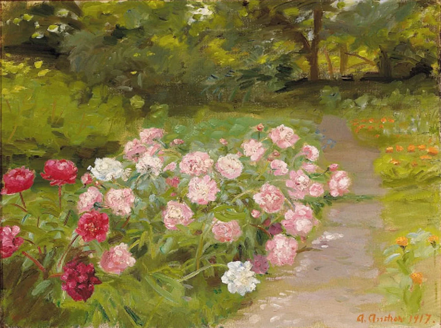 Pæoner i haven. - Anna Ancher