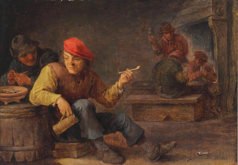 En råbarkede drikker og ryger på en kro - David Teniers den Yngre