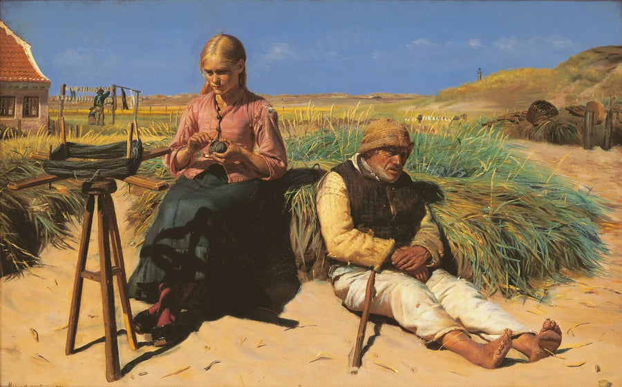 Silhuetter i et landskab. Blinde Kristian og Tine blandt klitterne. - Michael Peter Ancher
