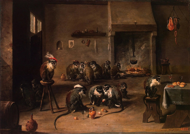 En aber i køkkenet - David Teniers den Yngre