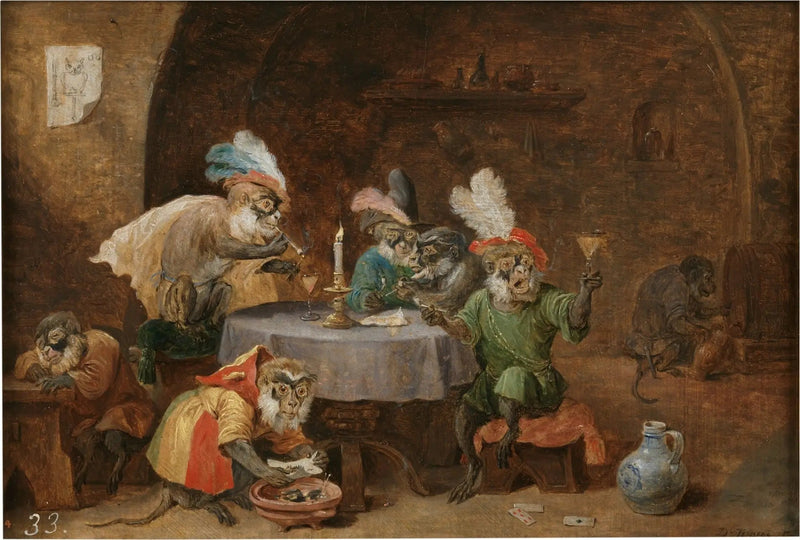 En aber, der ryger og drikker - David Teniers le Jeune