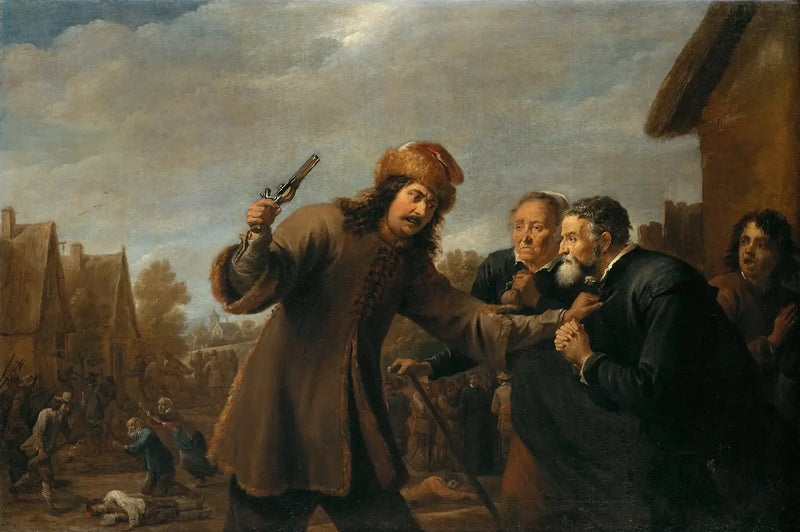 Soldater angriber en landsby - David Teniers den Yngre