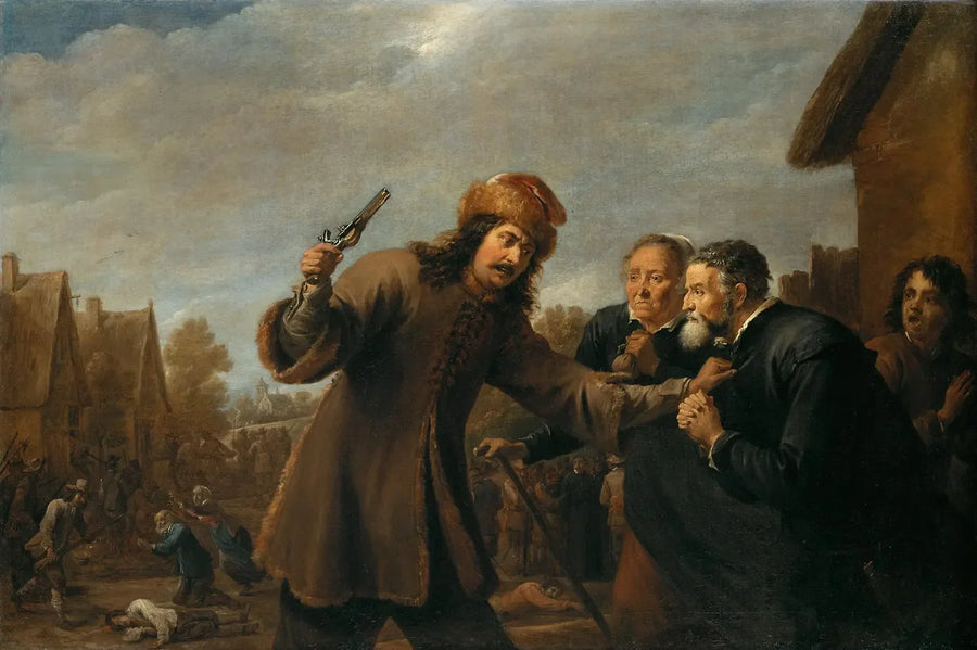 Soldater angriber en landsby - David Teniers den Yngre