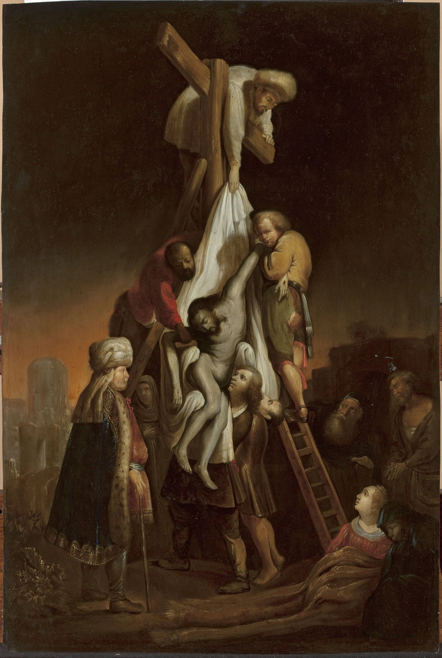 Nedtagning fra korset (Matthæus 27:58–59; Markus 15:45–46; Lukas 23:52–53; Johannes 19:38) - Rembrandt