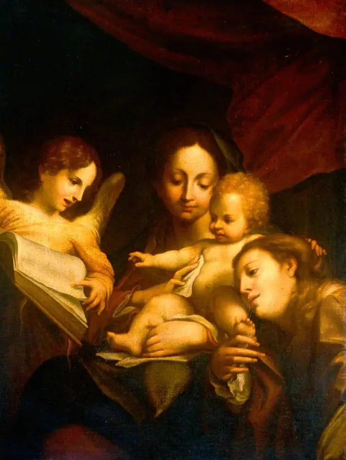 Detalje af Madonna med Sankt Jerome og Marie-Magdalena (Il Giorno) - Antonio da Correggio
