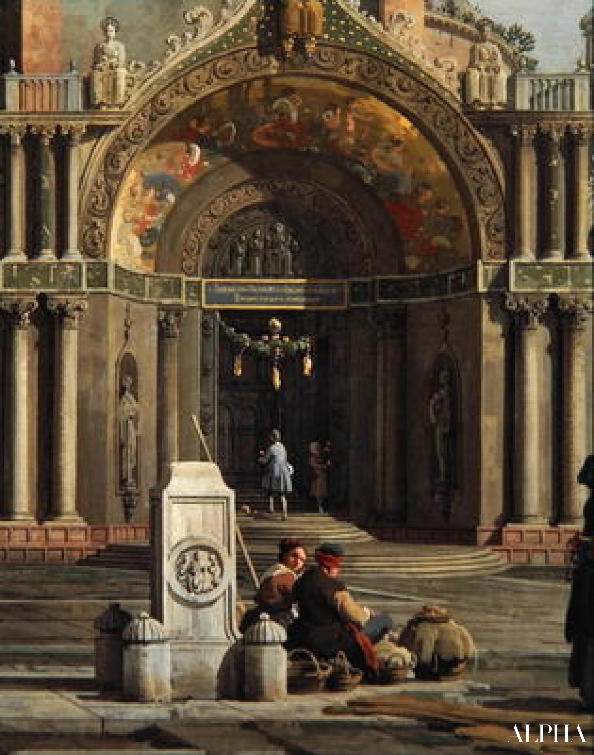 Detalje af Capriccio i en kirke - Giovanni Antonio Canal - Reproduktioner af malerier og højkvalitets malerier