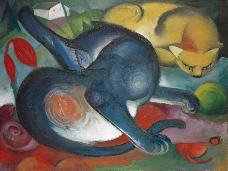 To katte, blå og gul - Franz Marc