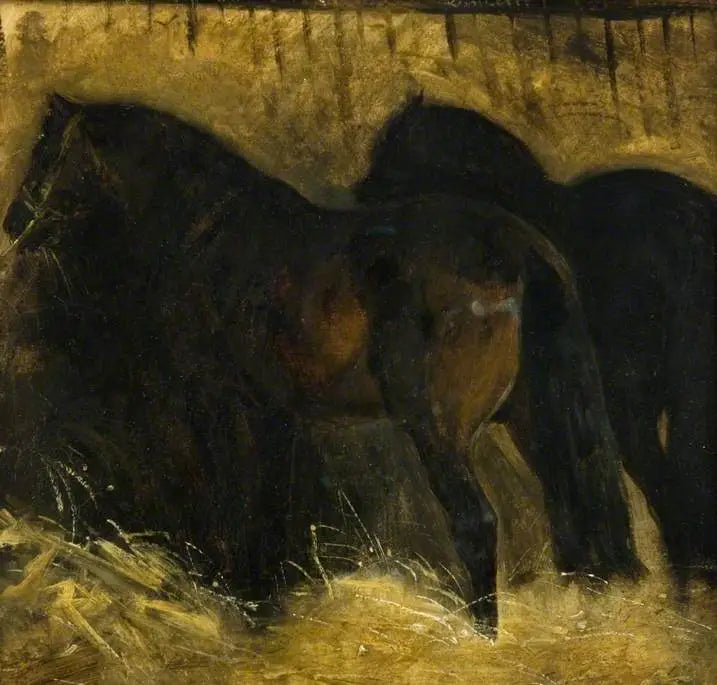 Reproduction du tableau « Deux chevaux bruns dans une stalle - Théodore Géricault » par Alpha Reproduction en peinture à l’huile