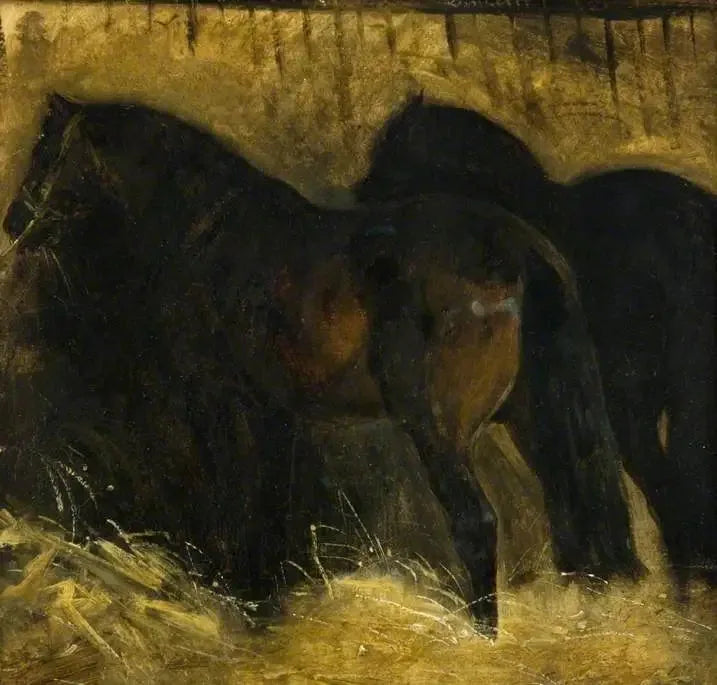 To brune heste i en stald - Théodore Géricault