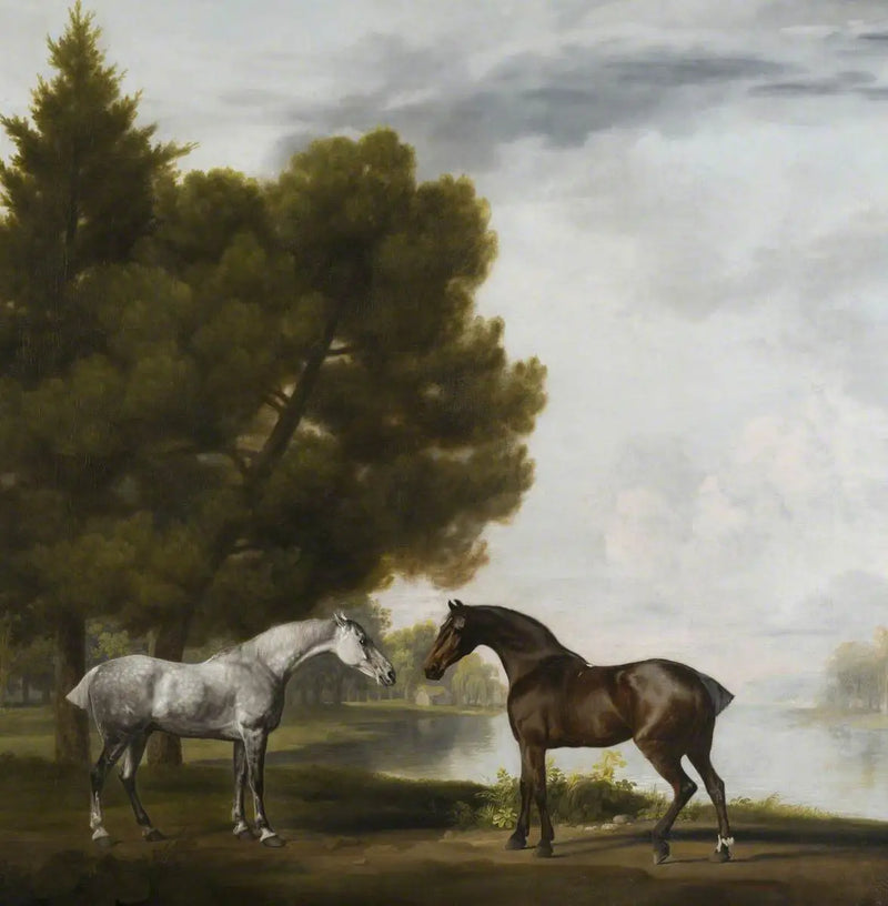 To heste, der kommunikerer i et landskab - George Stubbs