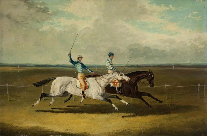 To heste til løb – « Grey Momus » og « Caravan » – Løb - John Frederick Herring, Sr.