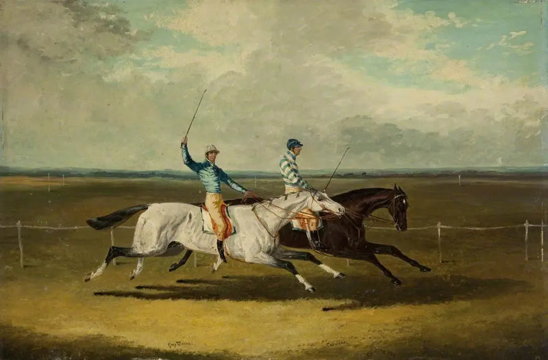 To heste til løb – « Grey Momus » og « Caravan » – Løb - John Frederick Herring, Sr.
