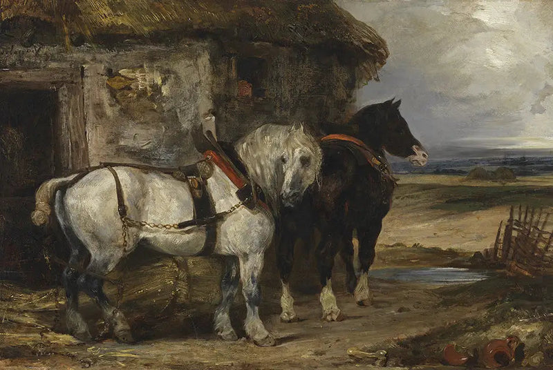 To heste foran en lade - Eugène Delacroix