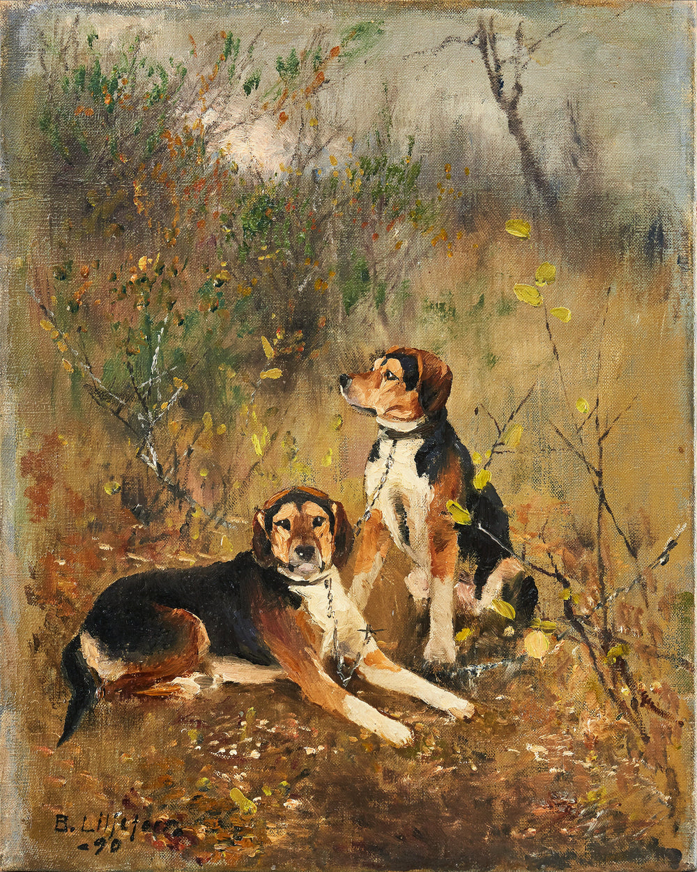 Deux chiens de chasse à l'odeur - Bruno Liljefors image 1 copie de tableau peinte à la main