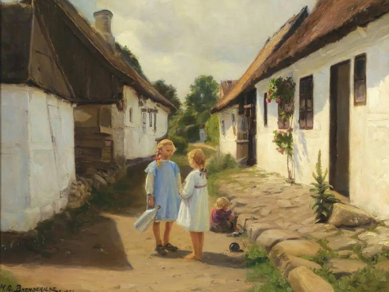 To børn på gaden i en landsby - H. A. Brendekilde