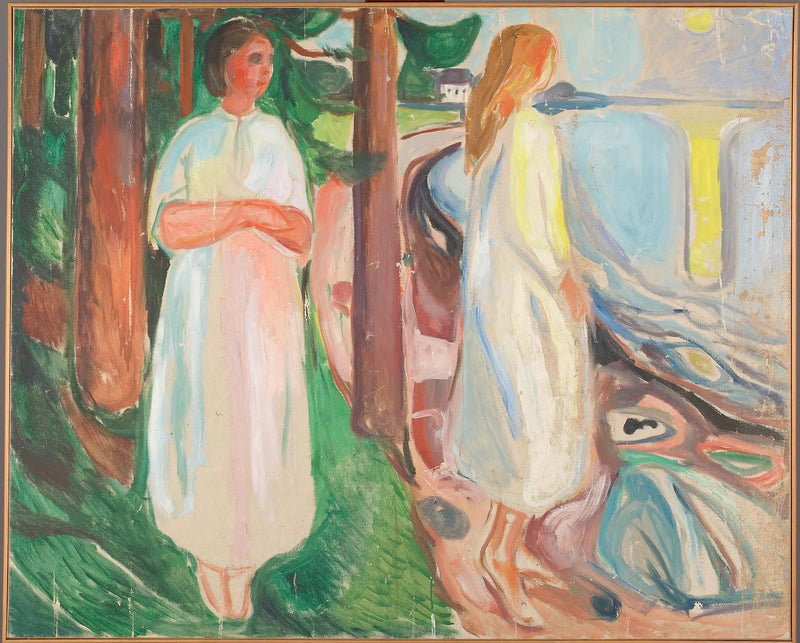 To kvinder i hvidt på stranden - Edvard Munch