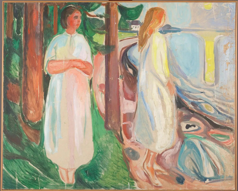 To kvinder i hvidt på stranden - Edvard Munch