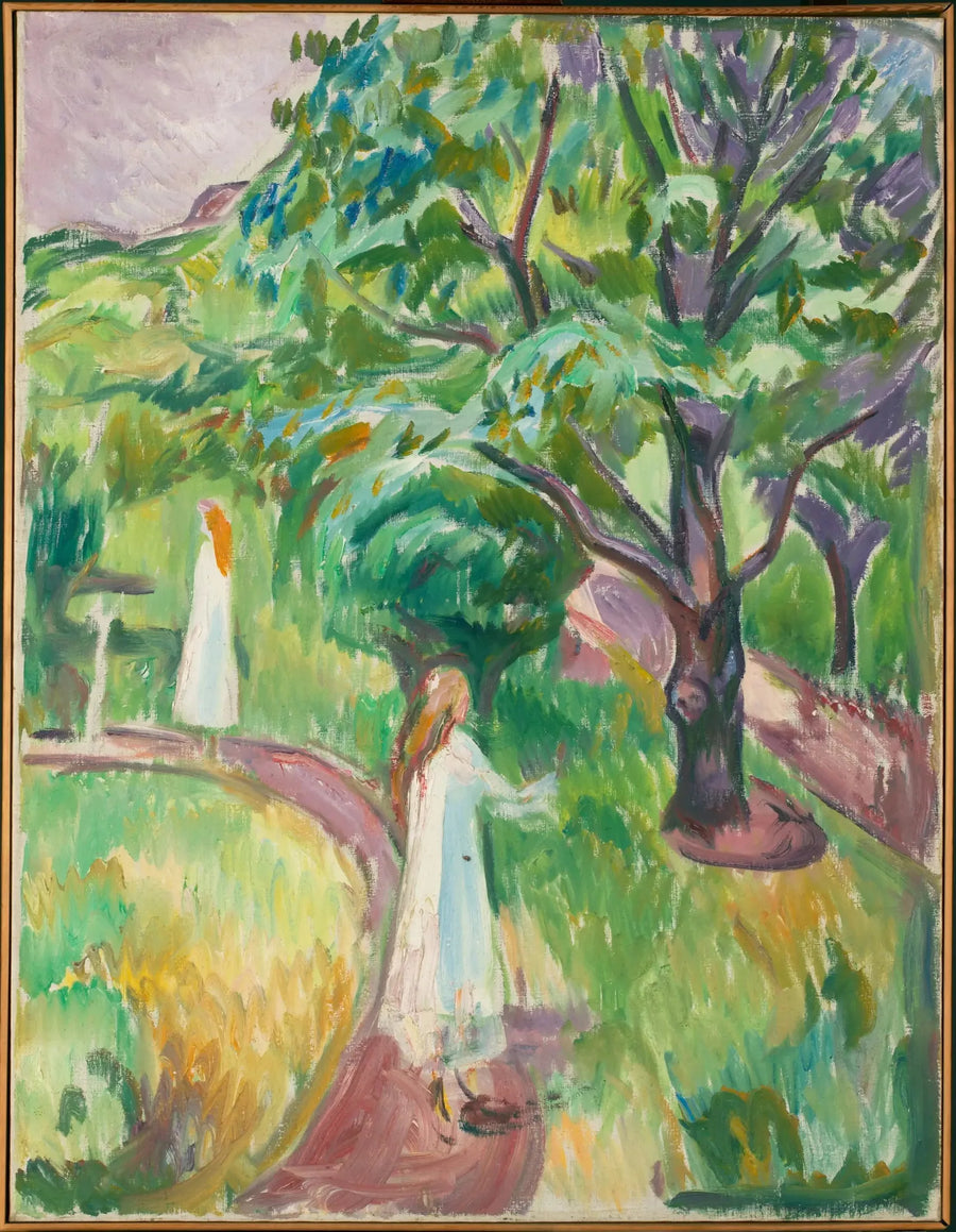 To kvinder i hvide kjoler i haven - Edvard Munch