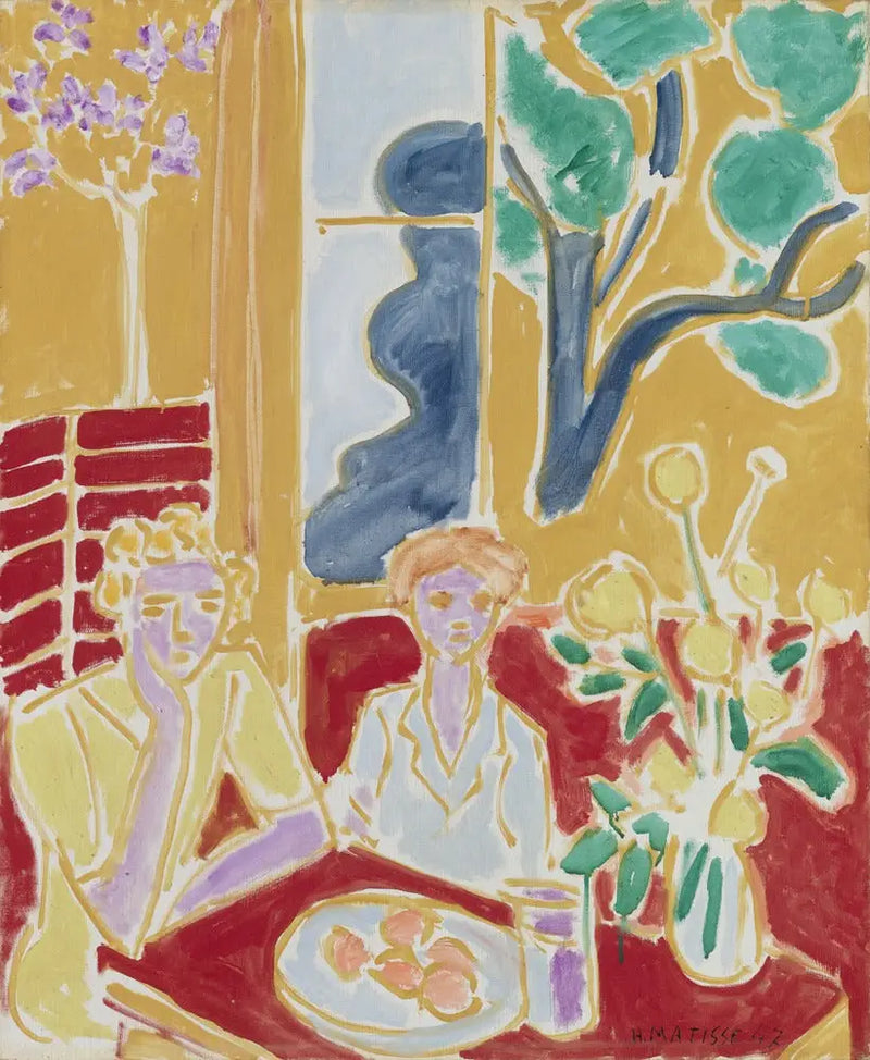To piger, gul og rød baggrund - Henri Matisse
