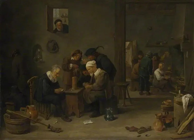 To mænd, der spiller kort i køkkenet på en kro - David Teniers den Yngre