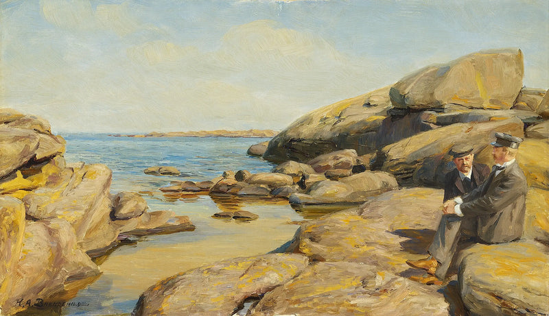 To mænd på en strand på Bornholm. - H. A. Brendekilde