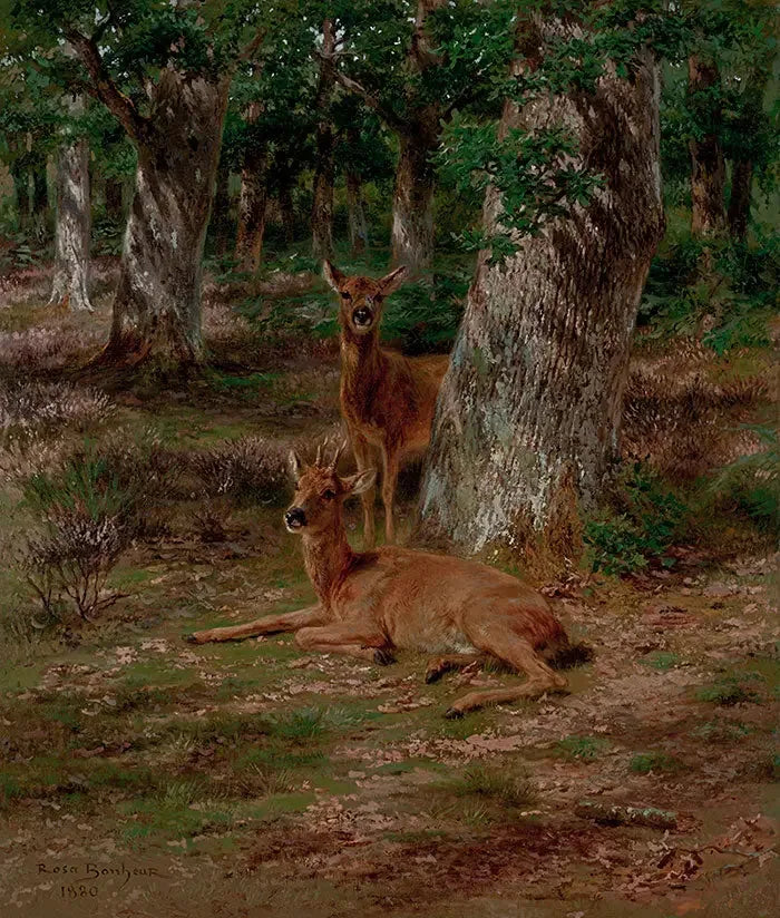 To unge hjorte i en skov - Rosa Bonheur