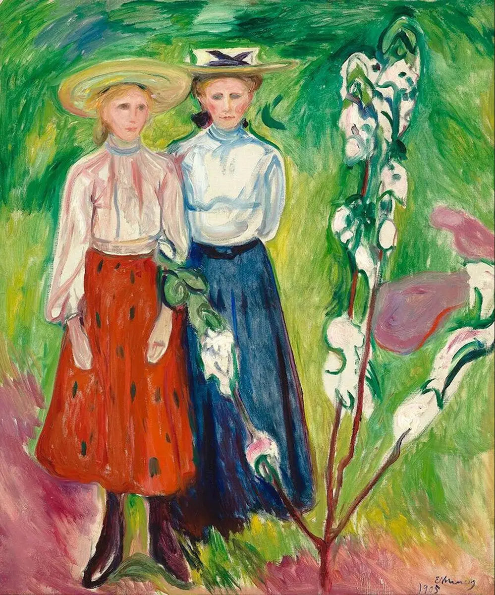 Reproduction du tableau « Deux Jeunes Filles au jardin - Edvard Munch » par Alpha Reproduction en peinture à l’huile