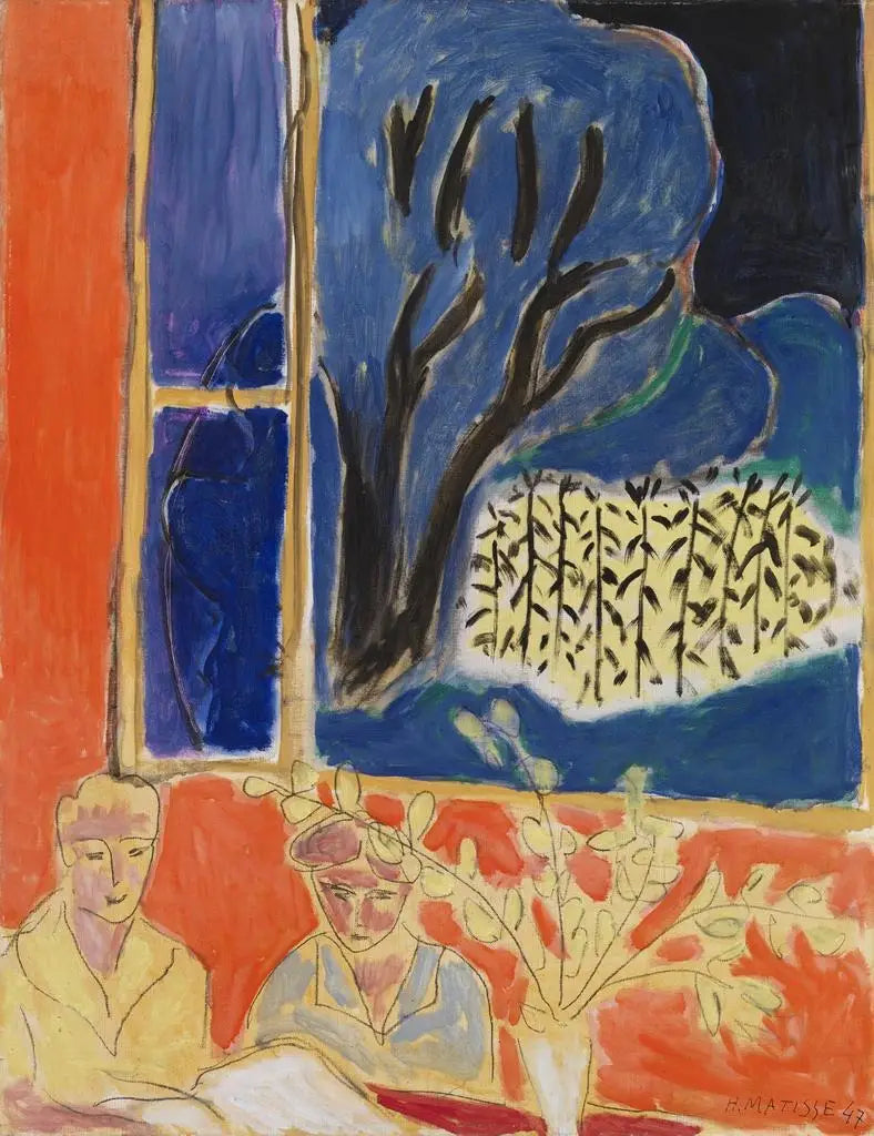 To unge piger i et koralindret, blå have (To små piger, koralbaggrund, blå have) - Henri Matisse