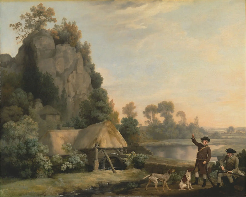 To mænd på vej på jagt, med udsigt over Creswell Crags, taget på stedet - George Stubbs