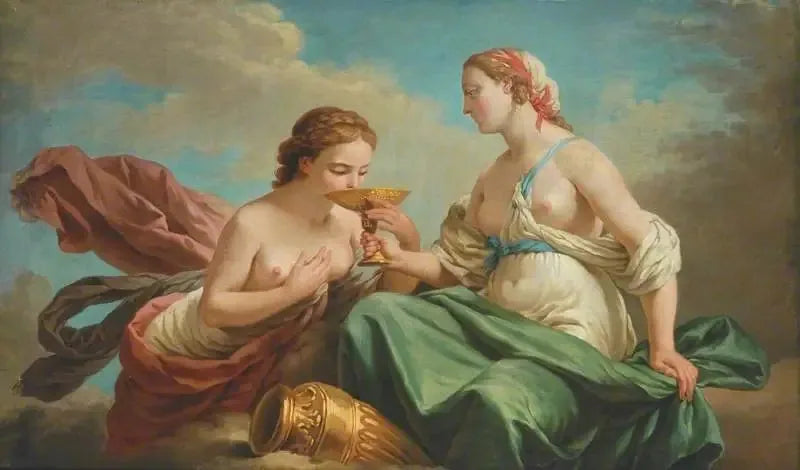 To nymfer, allegori af de fem sanser - Louis Jean François Lagrenée