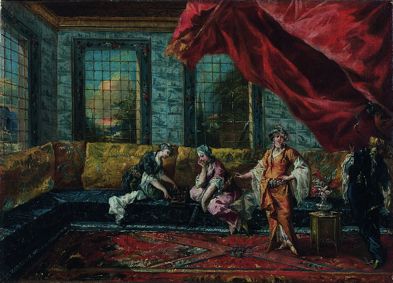 To odaliskere der spiller Mancala i haremet - Francesco Guardi