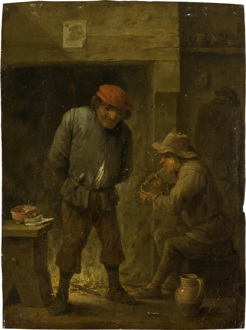 To landmænd ved ildstedet - David Teniers le Jeune