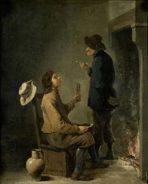 To landmænd rygere foran en pejs - David Teniers le Jeune