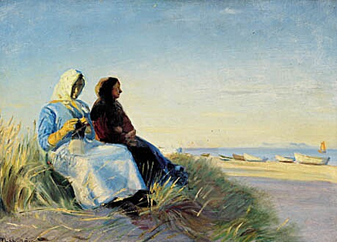 To fiskekvinder på en klit ved Skagen Senderstrand. -Michael Peter Ancher